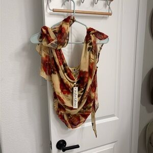 Floral Scarf with Red and Tan Hues